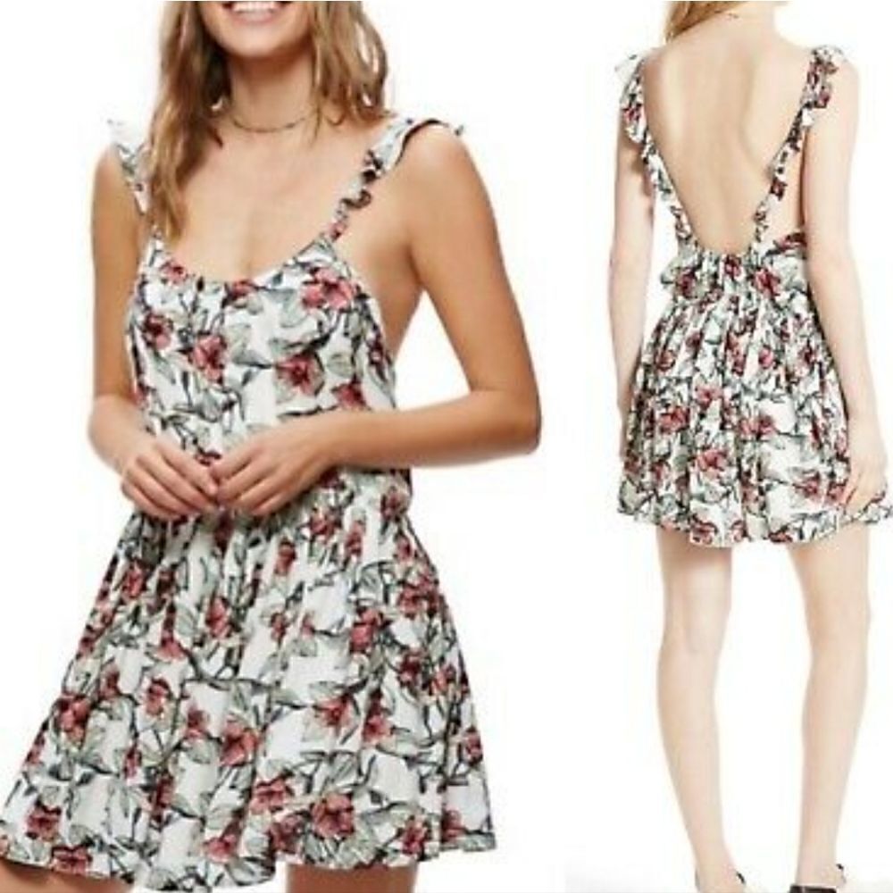 Free People Floral Backless Dress – White Medium